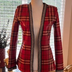 Fashion Nova Red Plaid Blazer with Black Accents